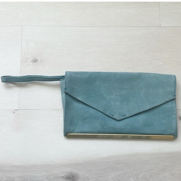 Madewell Eaton blue nubuck leather envelop clutch wristlet - Picture 1 of 7